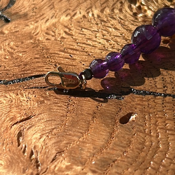 Amethyst Faceted Necklace Chunky Beaded Pendant 14K Clasp SF Statement Purple - Picture 8 of 11